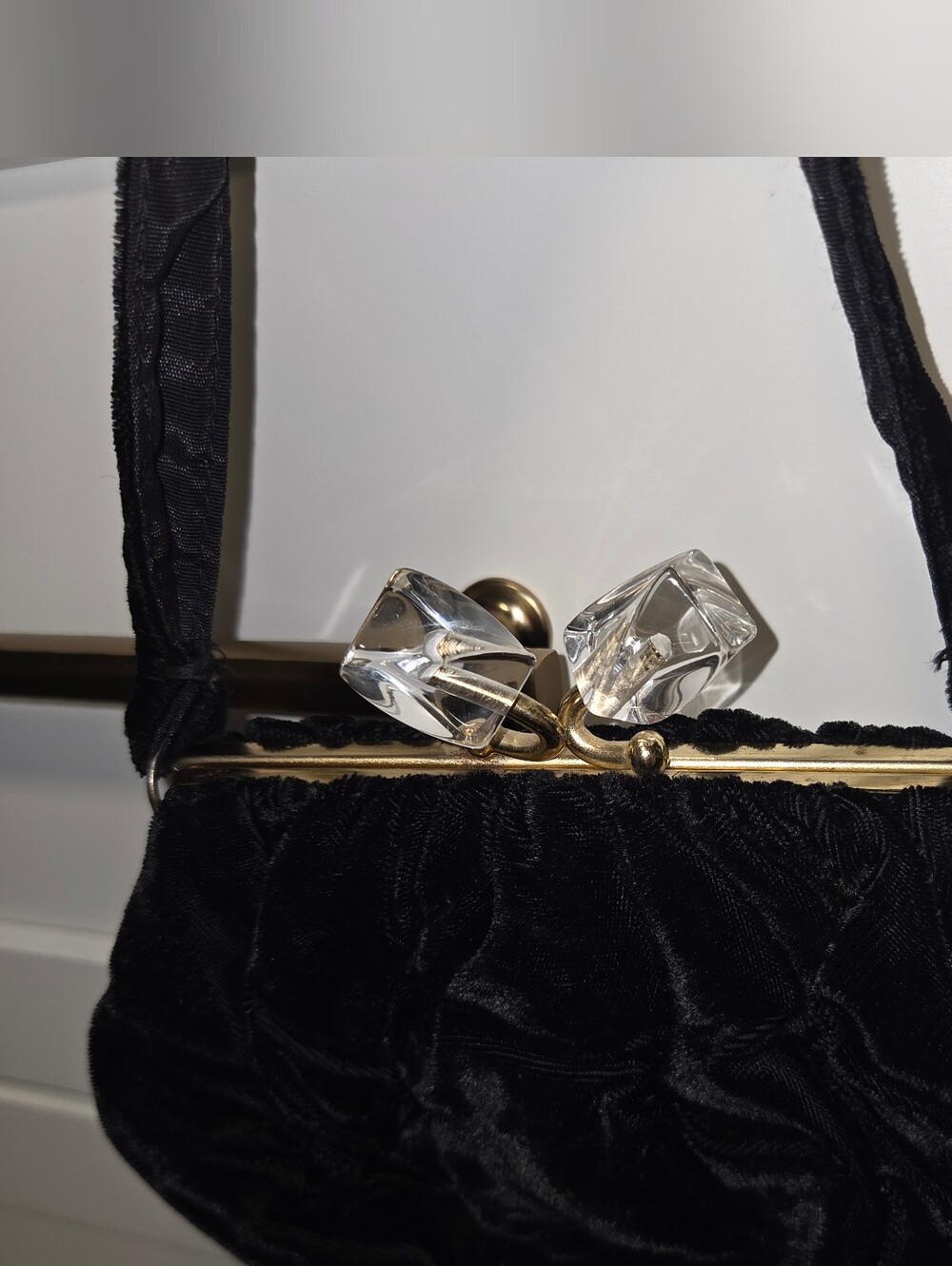 Vintage Black Velvet Evening Bag with Jeweled Clasp, 1920s/1940s